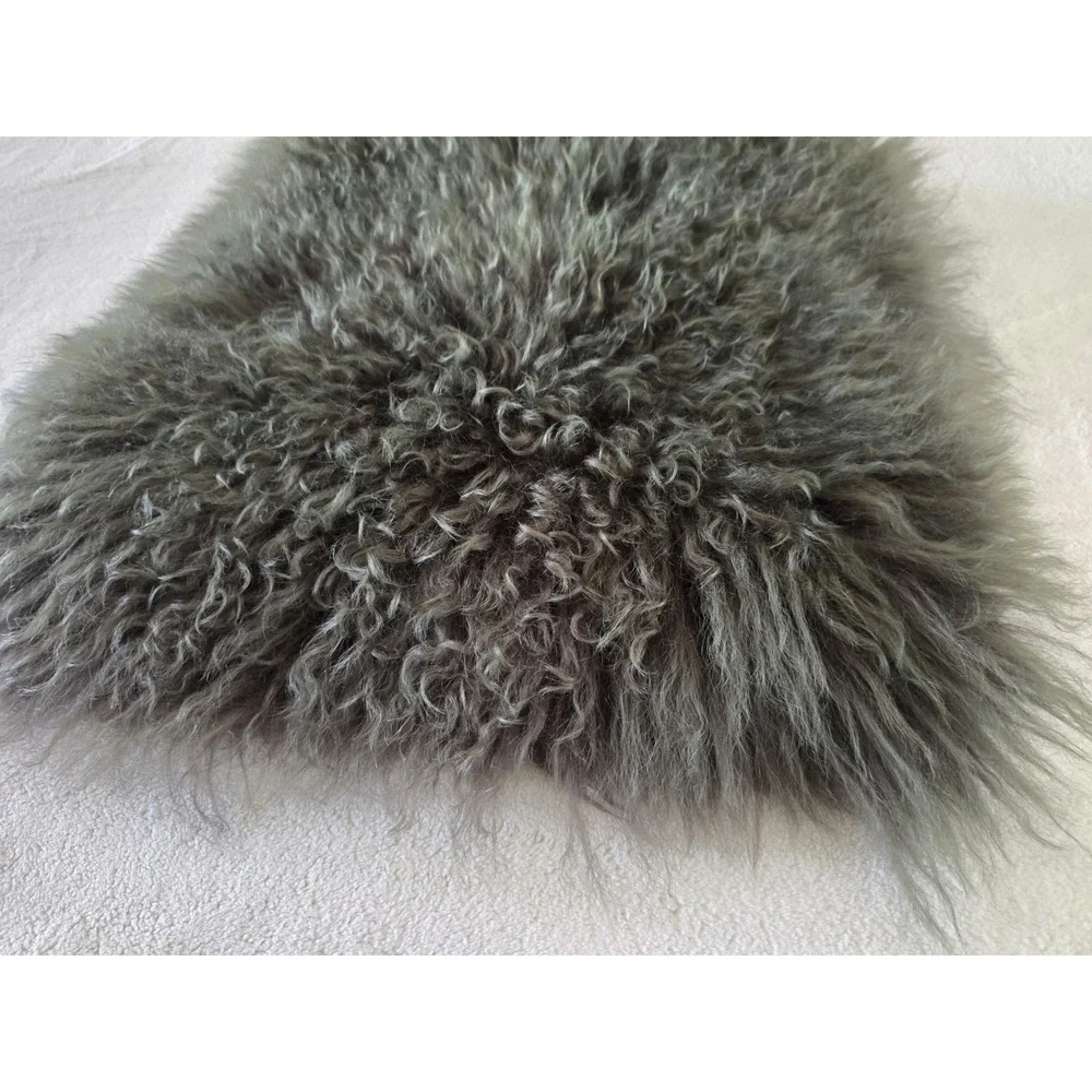 West Elm 100% Wool Mongolian Curly Sheep Fur Throw Pillow Case 16x16 Green